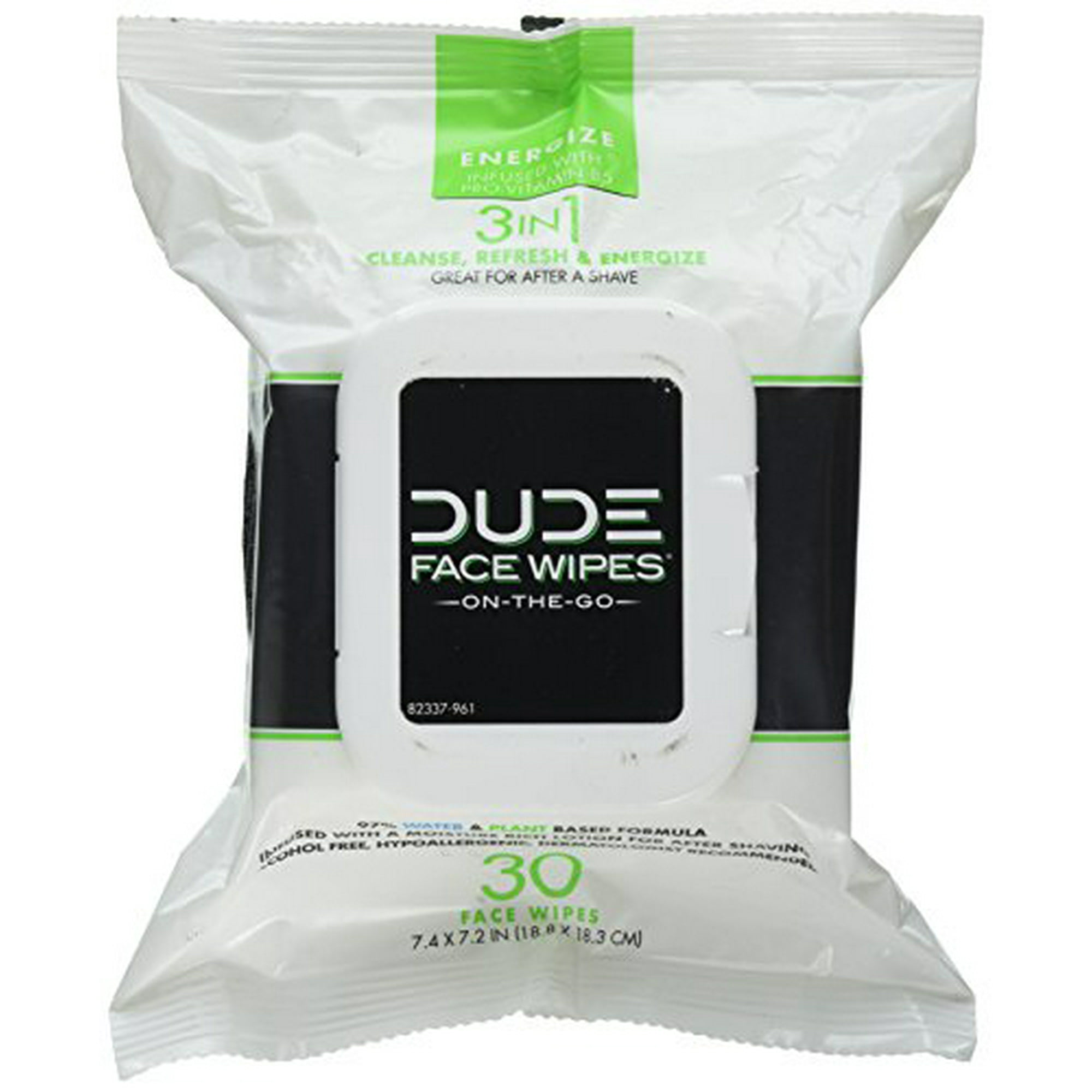 DUDE Face Body Wipes 30 Count Energizing Refreshing Scent Infused with Pro Vitamin B 5 Face Cleansing Cloths for Men Lightly Scented for Mid Day Refreshment Hypoallergenic Alcohol Free Walmart