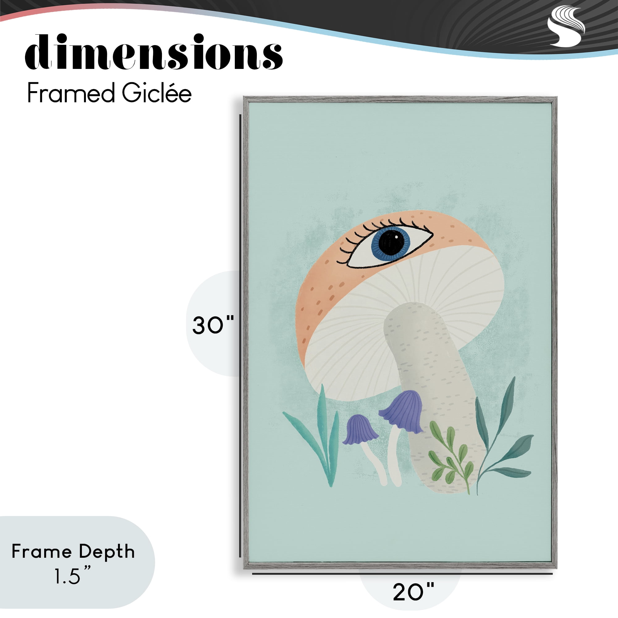 Stupell Industries Mushroom with Mystical Eye Gray Framed Giclee Art, design by Metka Hiti