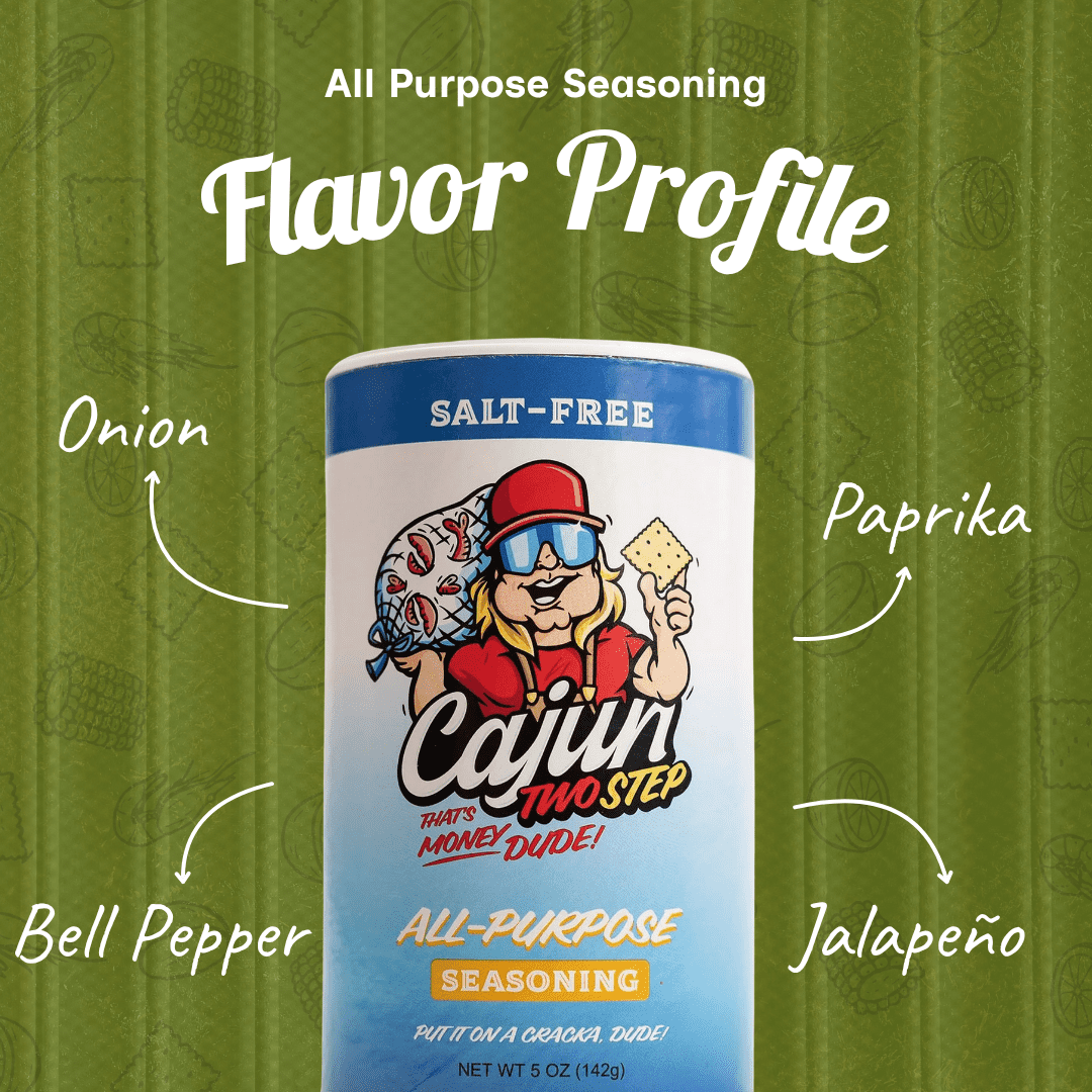 (8 pack) Cajun Two Step No Salt is a Flavorful, All-Purpose Seasoning without the Guilt. It's Perfect for Those Seeking a Flavorful Yet Low-Sodium Option.