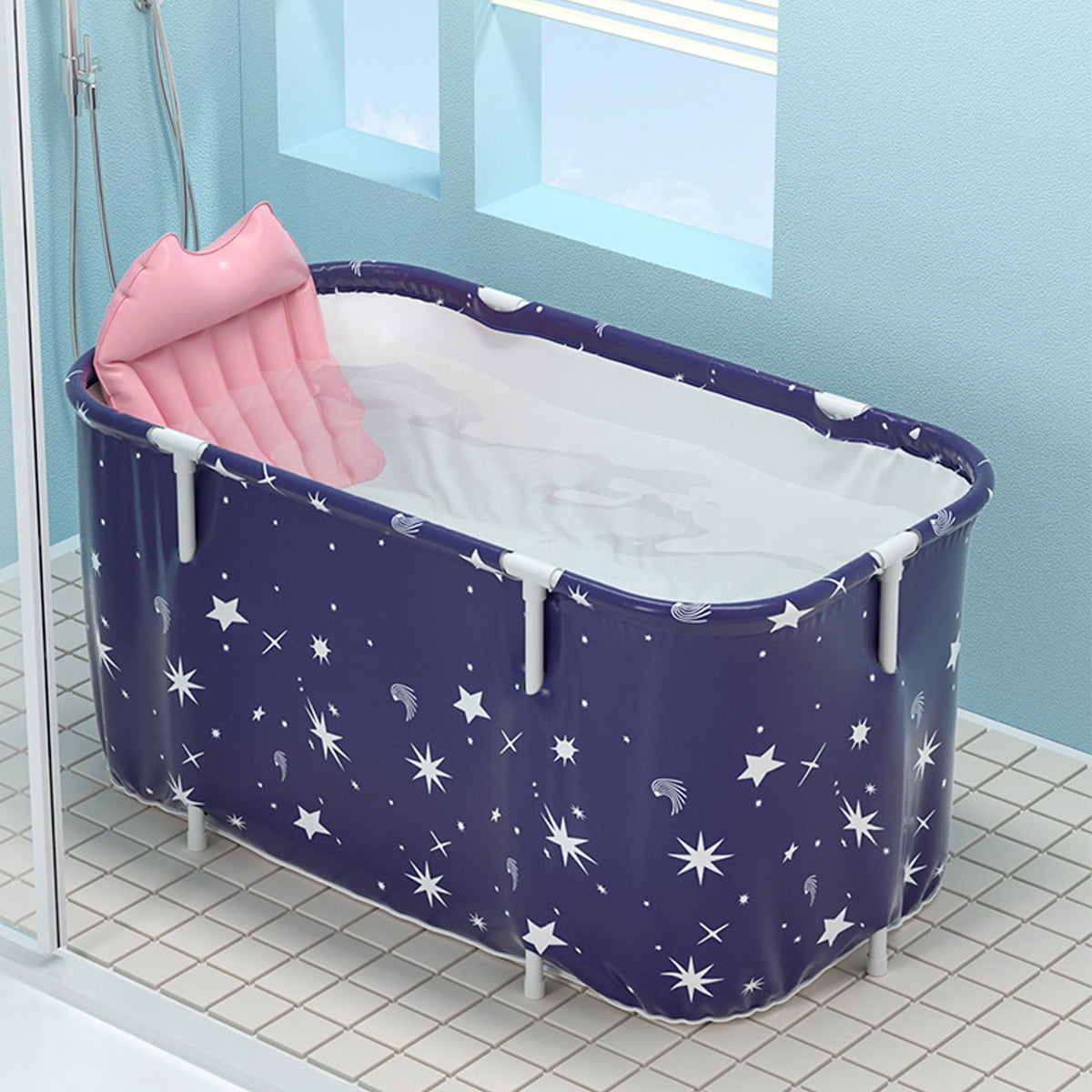 Generic Portable Bathtub Adult Foldable Ice Bath Tub Separate Family Bathroom SPA Tub Soaking Standing Tub Portable Shower Stall Efficient Maintenance of Temperature Ideal for Hot Bath Cold Tub PINK