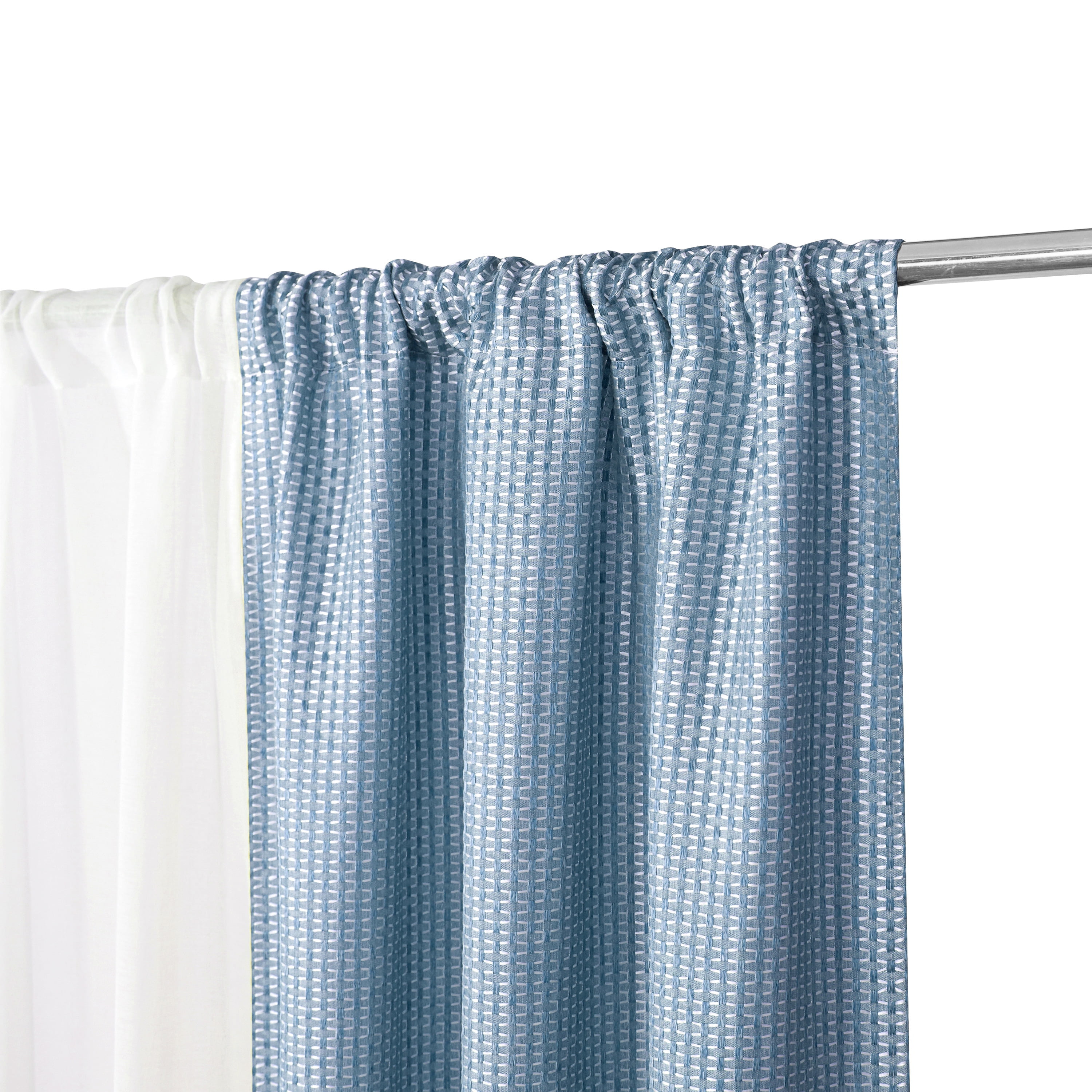 Better Homes & Gardens 4 Piece Light Blue Open Stitch & Solid Curtain & Sheer Panel Set, Light Blue, 74x63