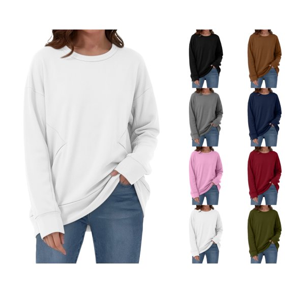 Nugftut Sweatshirts for Women Round Neck Long Sleeve Pullover Tops Fashion Casual Pullover Shirts