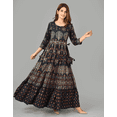 thumbnail image 4 of DWEEP SARA Blue Cotton Anarkali Dress with Elegant Mirror Embroidery, Lace Detailing & Side Tassels, XXL, 4 of 6