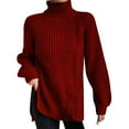 thumbnail image 1 of Duoif Chandails pour Femmes Mode Automne et Hiver Couleur Unie Chandail Tricoté Manches Longues Épaules Hautes Col Rabattu Chandail Chandail pour Femmes Hauts Rouges TG, 1 of 5