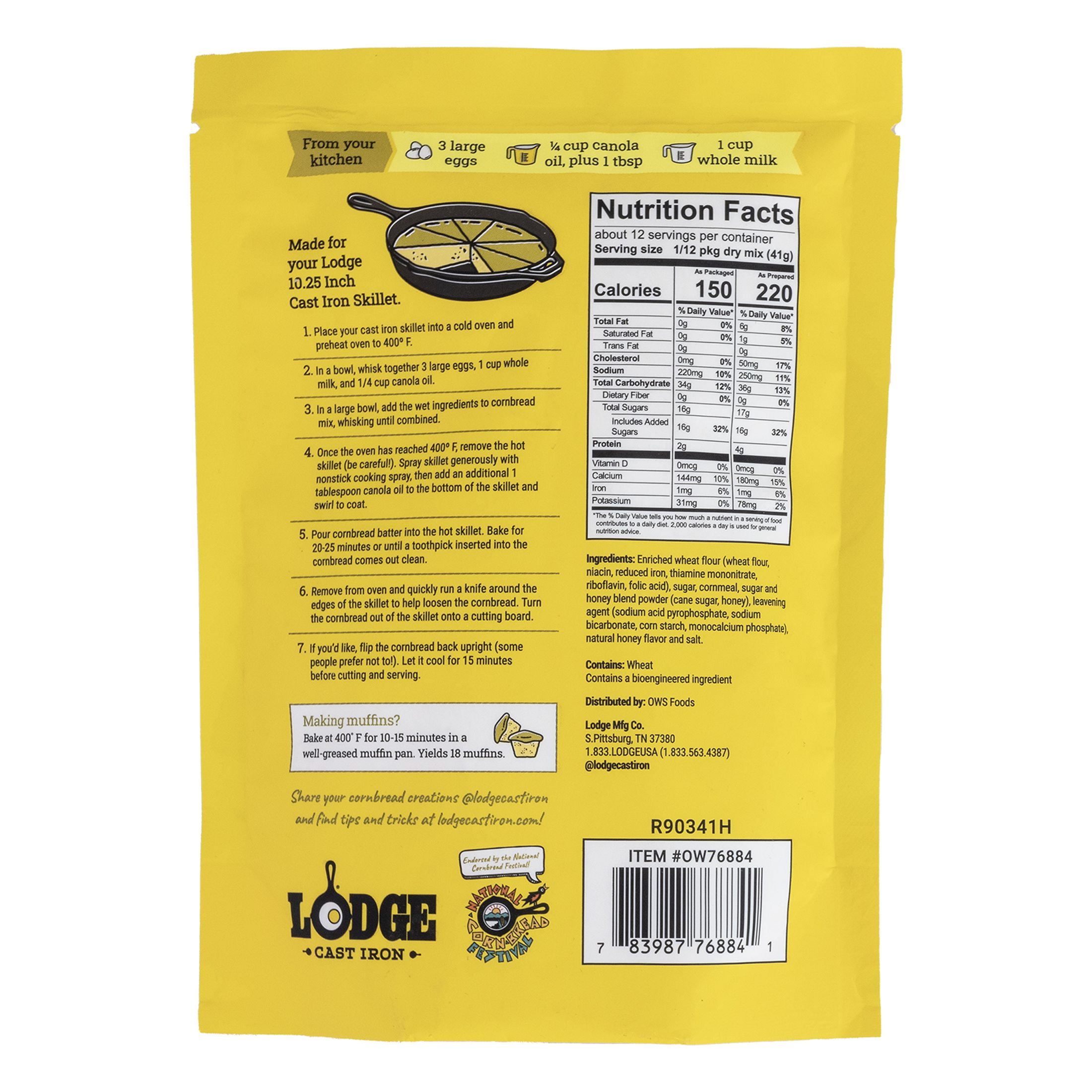 Lodge Cast Iron Skillet Cornbread Mix, Sweet As Honey, 1-Pack, 17.4 oz