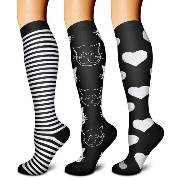 3 Pairs Medical Sport Copper Compression Socks With Anti-slip Silicone for Women & Men Circulation 15-20 mmHg is Best Support for Athletic Running Cycling, Nursing, Travel