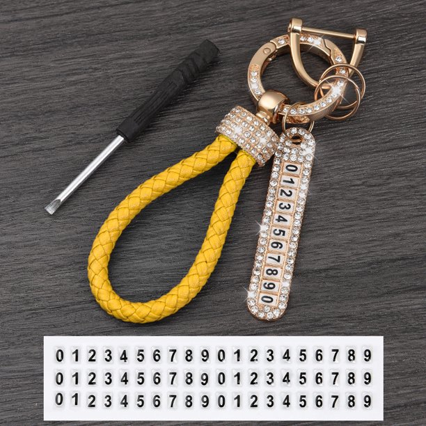 Llavero de coche con cadena para mujer, colgante con hebilla de diamante, llavero con anilla, cordón antipérdida, matrícula bonita