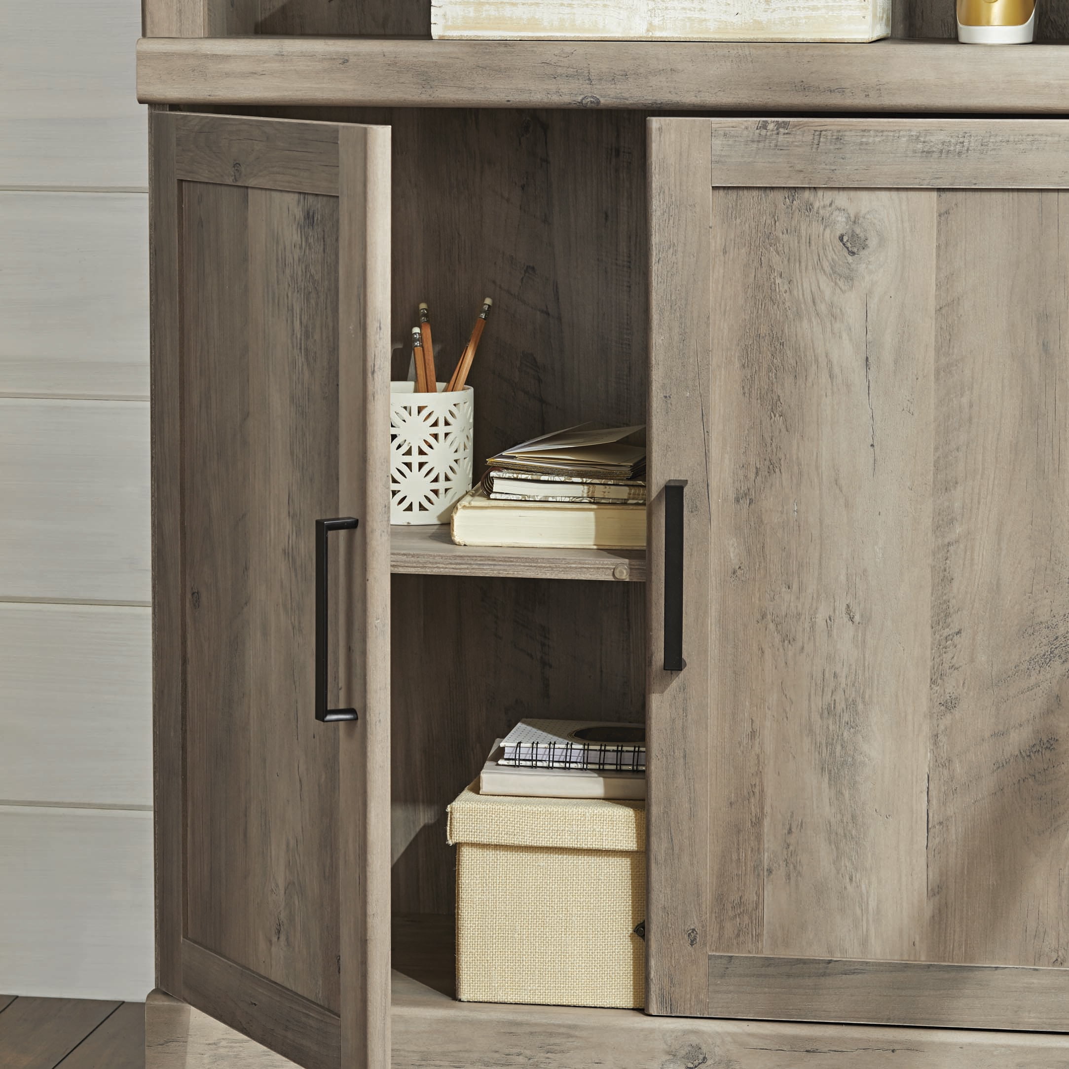 Better Homes & Gardens Glendale 5 Shelf Bookcase with Doors, Rustic Gray Finish