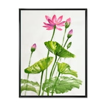 Designart 'Pink Vintage Lotuses In The Pond VII' Traditional Framed Canvas Wall Art Print