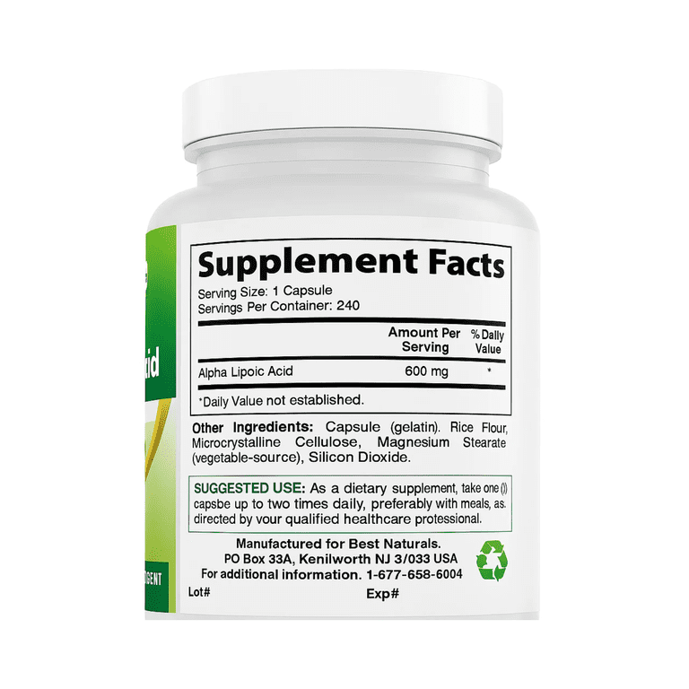 Best Naturals Alpha Lipoic Acid Supplement, 600 mg, 240 Capsules,  Antioxidant for Vision and Nerve Support