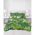 thumbnail image 2 of Quilts Queen Size Bedding Set, Summer Palm Leaves Lightweight Quilted Comforter, Tropical Green Botanical Soft Reversible Bedspread Coverlet with Pillow Covers for All Season, 90" x 96", 2 of 7