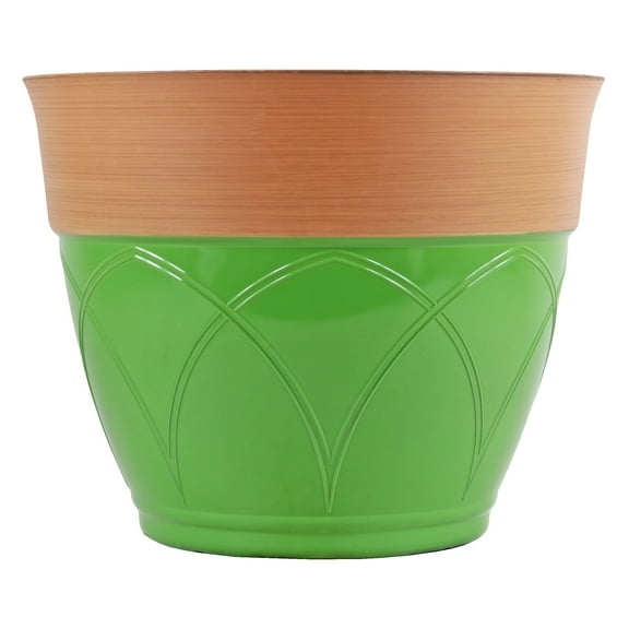 Garden Elements Plastic Indoor/Outdoor Colored Planter with Terra Cotta-Colored Rim, Lightweight, Durable, and Versatile with Drainage Holes, Green, 15"