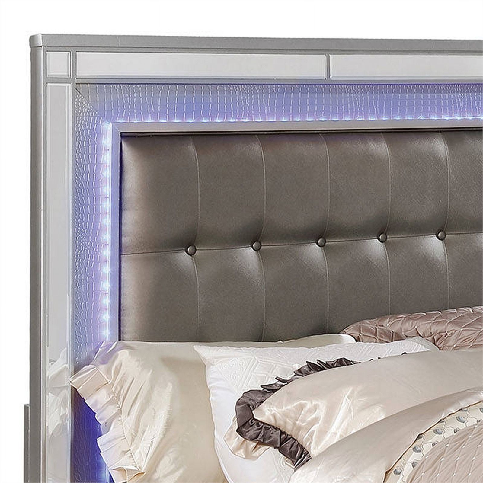 Contemporary Button Tufted California King Bed with Ornate Bun Feet,Silver - image 2 of 5