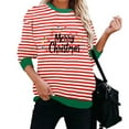 thumbnail image 4 of Lorytime Womens Christmas Sweatshirts Letters Stripes Print Shirt Crew Neck Long Sleeve Pullover Drop Shoulder Tops, 4 of 5