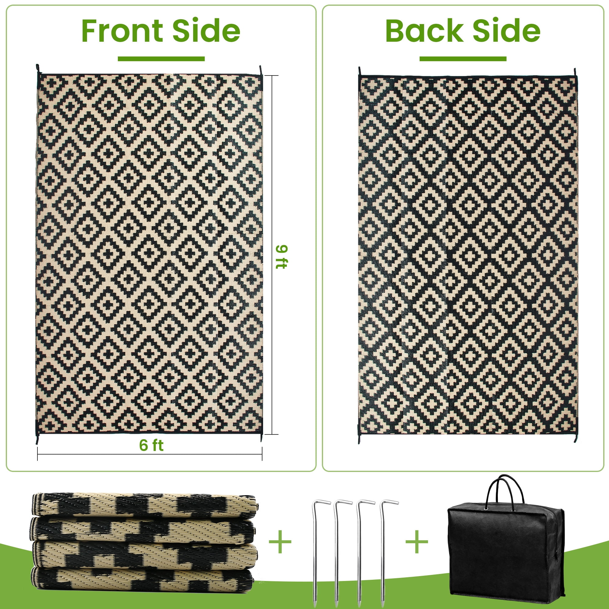 Flngr Outdoor Rug,6'x 9'Outdoor Plastic Straw Rug, Waterproof Outdoor Patio Rug for Picnic,Camper,Balcony,Porch