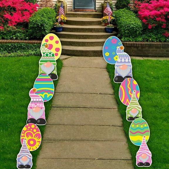 Easter Garden Gnomes and Eggs Yard Decoration Set, Outdoor Easter Yard Signs, 12 Pieces