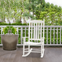 Dkelincs Patio Wood Rocking Chair Outdoor Porch Rocking with High Back and Handrail 243 lbs Capacity for Garden Lawn, White
