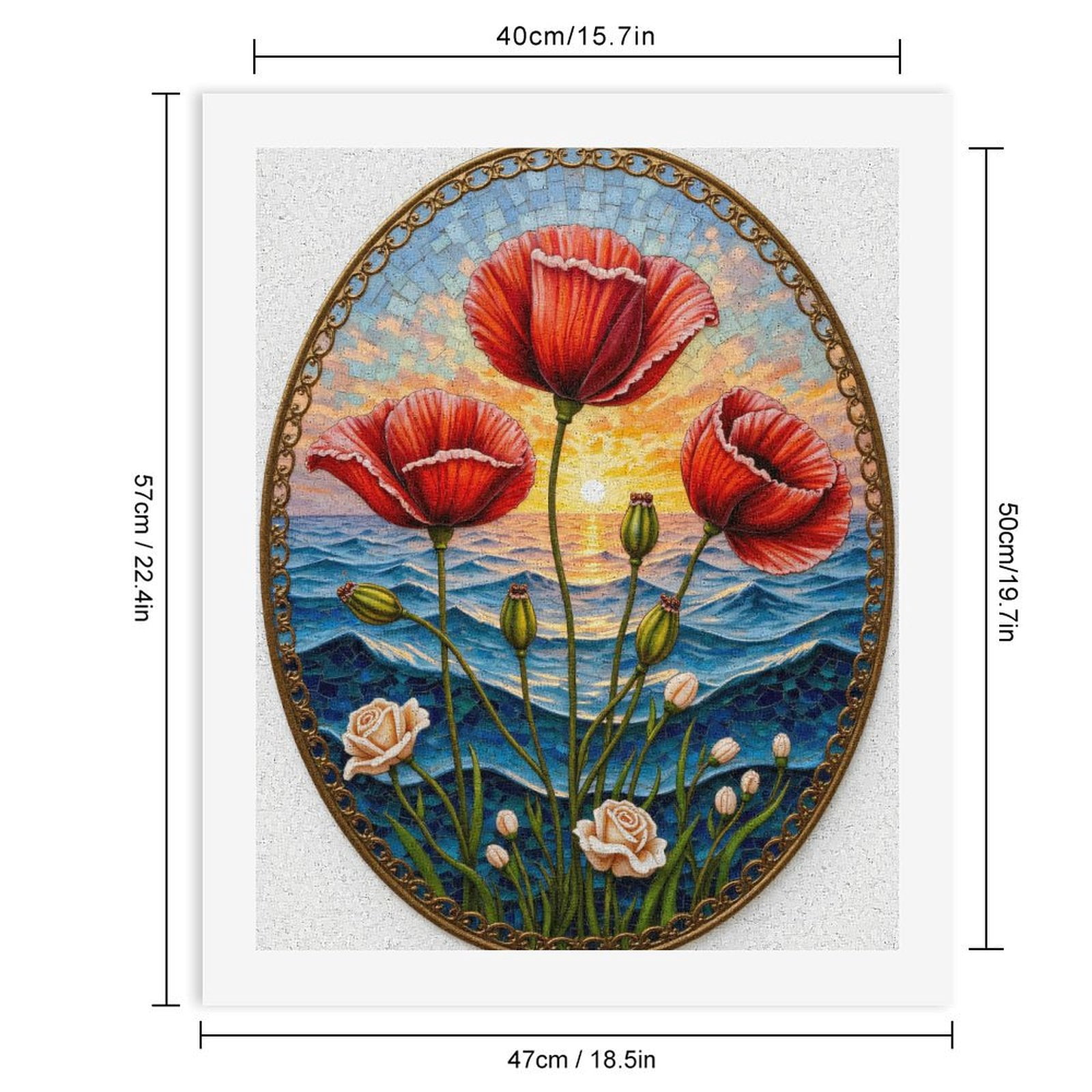Paint by Numbers Kit for Adults, Sunset Ocean Floral Mosaic Art Paint by Numbers, Easy Paint by Numbers Kit for Adults Beginner, DIY Adult Paint by Number Kits on Canvas, 12x16in Home Decor