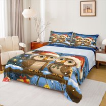 Castle Fairy Cartoon Animal Owl Boy Girl Full Size Sheets 4-Piece,Merry Christmas Breathable Bed Sheets,Happy New Year Lightweight Sheet Sets,Luxury Bedroom Decor