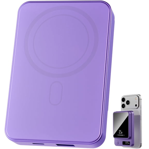 Magnetic Power Bank,10000mAh Wireless Portable Charger with 22.5W Fast Charging USB C in&Out Battery Pack Compatible for iPhone 17/16/15/14/13/12,Samsung,Android Phone Charger,Purple
