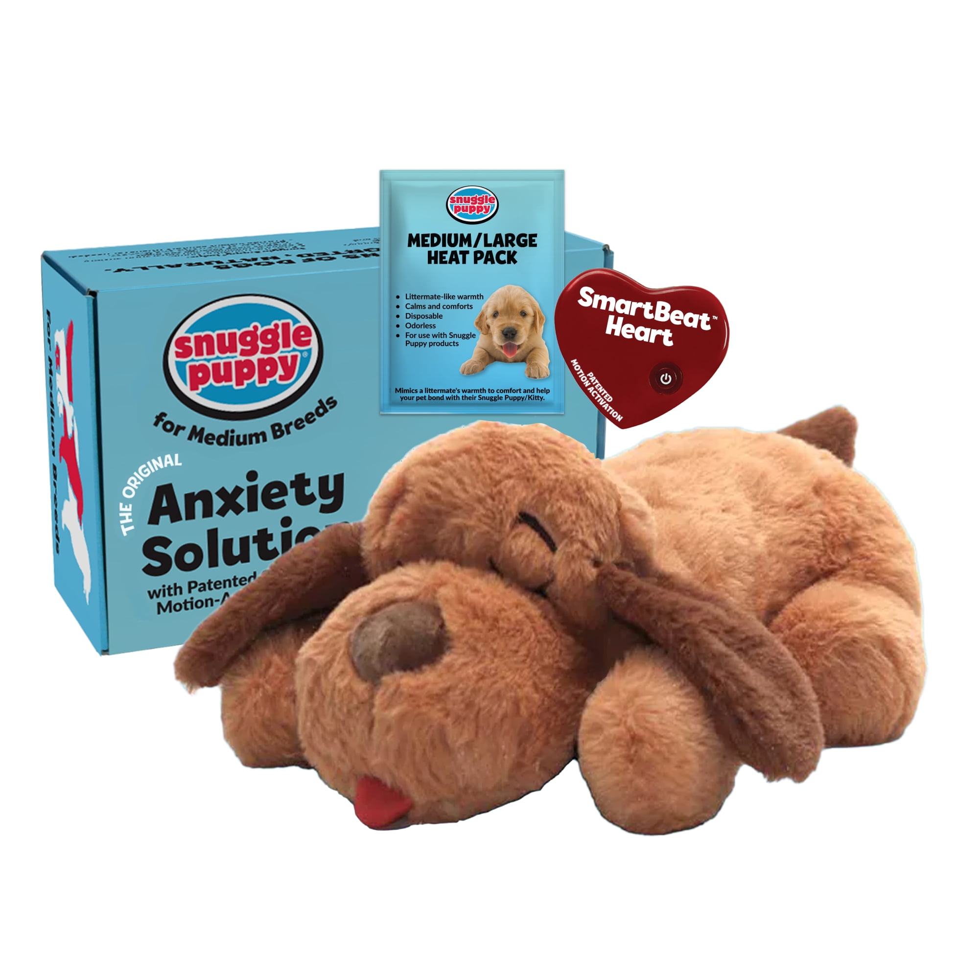 Snuggle Puppy Original Heartbeat Puppy Toy with Real-Feel Pulse & Heat Pack, Calming Sleep Aid for Puppy Anxiety, Crate Training, First Nights & New Puppy Transition - Biscuit