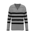 thumbnail image 6 of XFLWAM Women's Fall Winter Sweaters Lapel V Neck Long Sleeve Striped Chunky Knit Oversized Pullover Sweater Jumper Tops Gray XL, 6 of 7