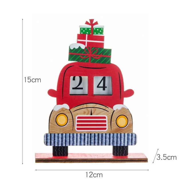 Christmas Advent Calendar Countdown Car Wooden Xmas Home Decor Ornament