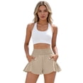 thumbnail image 5 of Women's Athletic Shorts High Waisted Flowy Shorts with Pockets Elastic Running Gym Workout Shorts Khaki S, 5 of 7