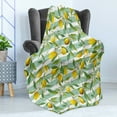 thumbnail image 4 of Nature Soft Flannel Fleece Throw Blanket, Blooming Lemon Tree on Striped Paintbrush Background Evergreen Art, Cozy Plush for Indoor and Outdoor Use, 70" x 90", Fern Green Seafoam, by Ambesonne, 4 of 5