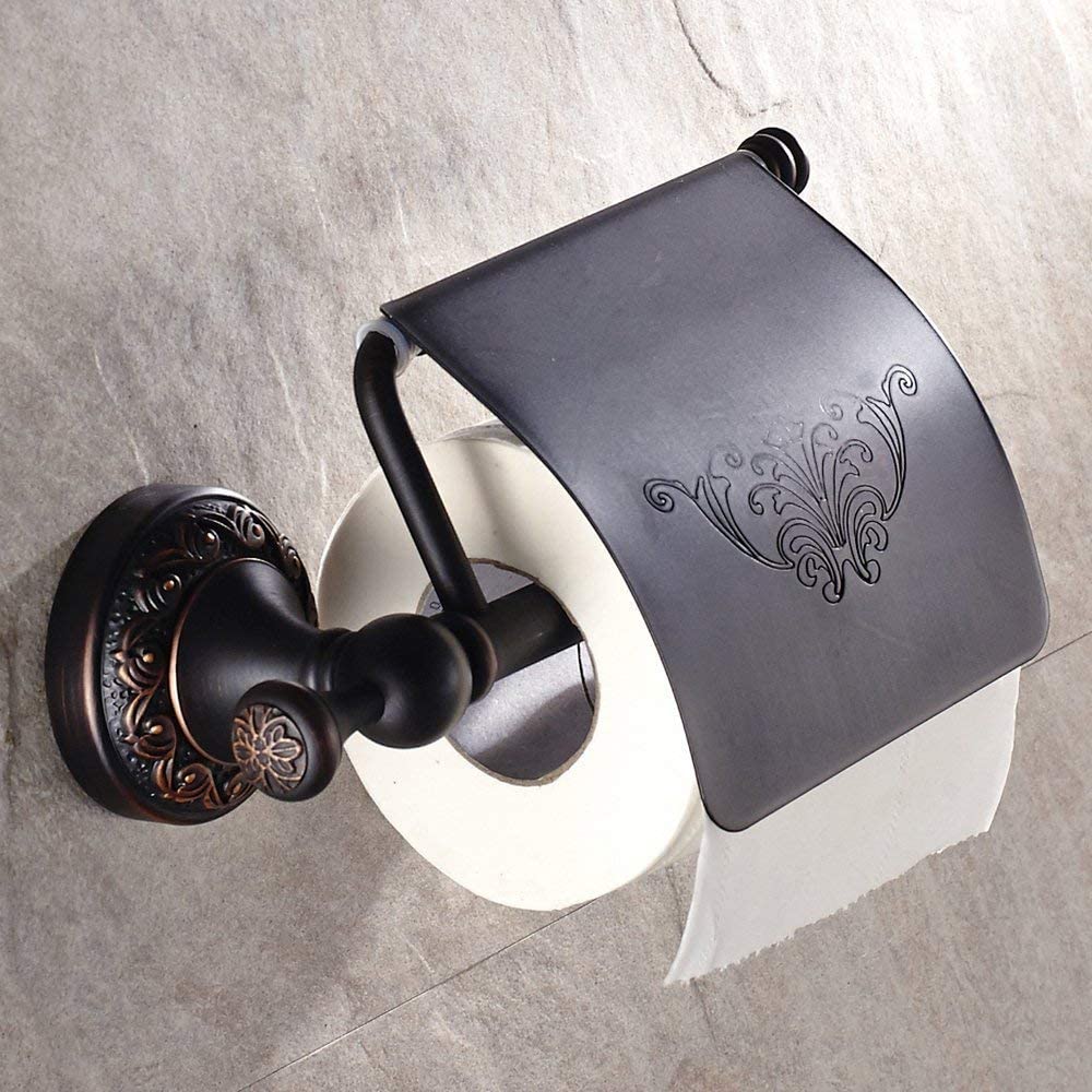 Oil Rubbed Bronze Towel Hooks and Toilet Paper Holder Set Retro Brass Coat Hook Tissue Roll Holder for Bathroom
