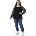 thumbnail image 3 of DARING DIVA Women's Plus Lace Crew Neck Long Sleeve Casual Blouse 2X Black, 3 of 6