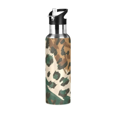 

ALAZA Leopard Skin Pattern Water Bottle Insulated Flask Stainless Steel Straw Lid 20 oz