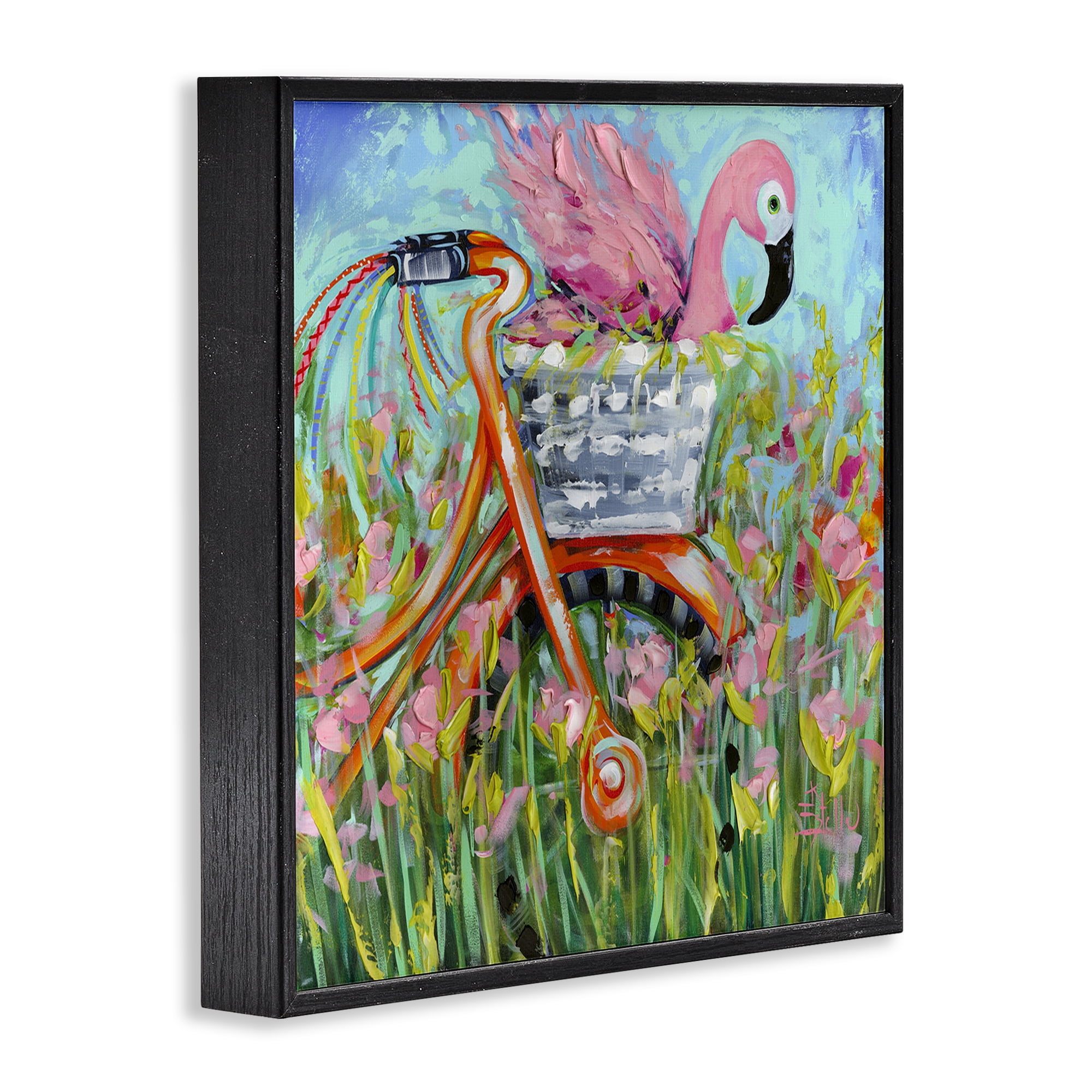 Stupell Industries Flamingo's Free Bicycle Ride Black Framed Giclee Art, design by Estelle Grengs