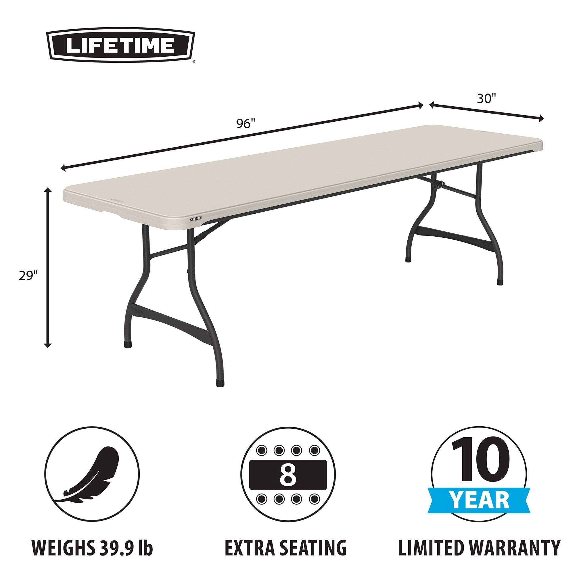 Lifetime 8 Foot Rectangle Nesting Folding Tables, Indoor/Outdoor Commercial Grade, Almond, Set of 4 (80707)