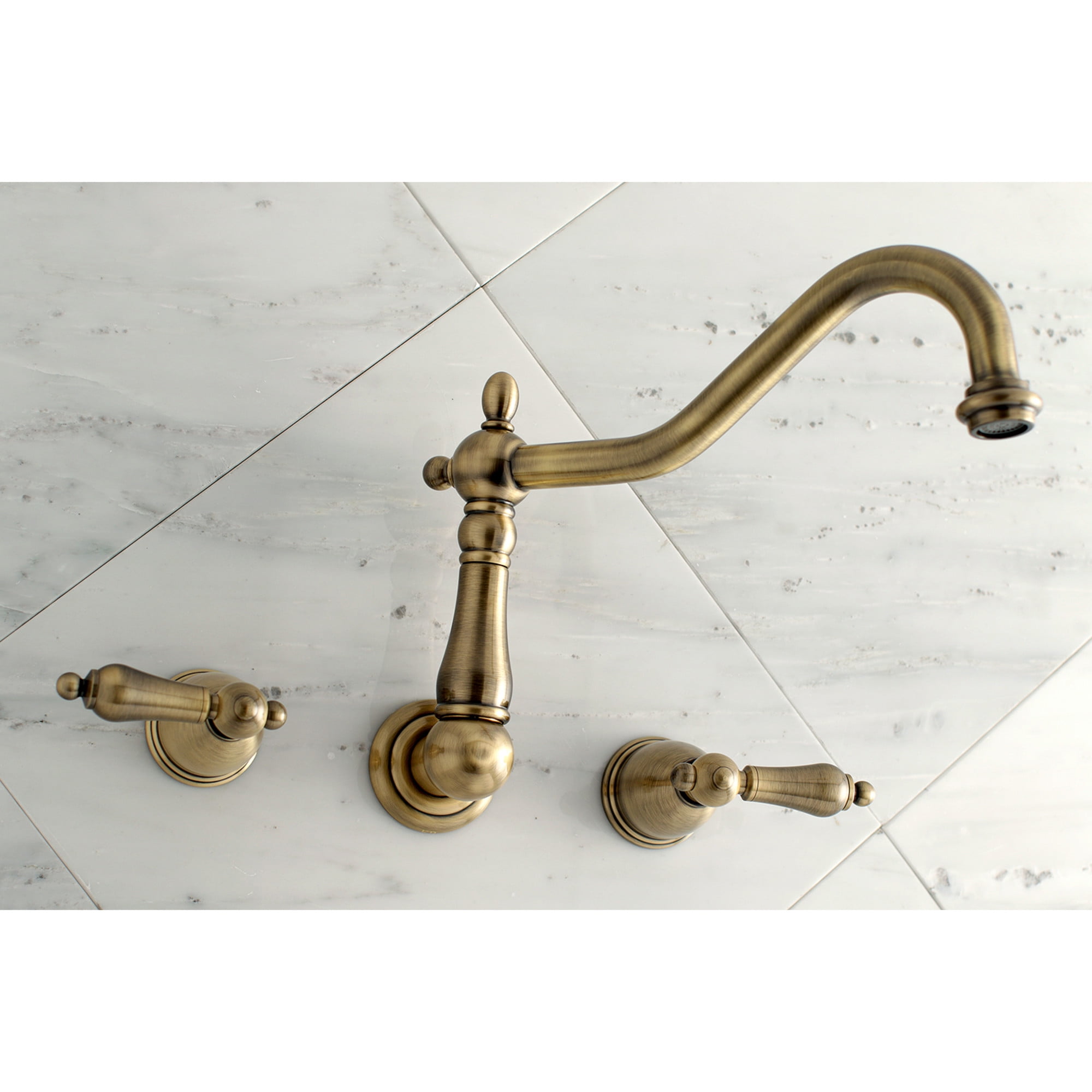 Kingston Brass KS1023AL Heritage Two-Handle Wall Mount Roman Tub Faucet, Antique Brass