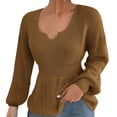 thumbnail image 1 of Gibobby Suéter térmico de manga larga Suéter de invierno con cuello en V para mujer Suéter de punto con cintura de volantes de color sólido (Marrón, XL), 1 of 4