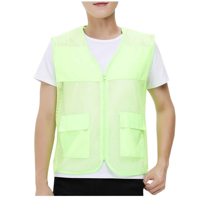Cameland Plus Size Men Vest Tops Solid-Color Convenient Mesh Outdoor Breathable Zipper Pockets V-Neck Tank Top