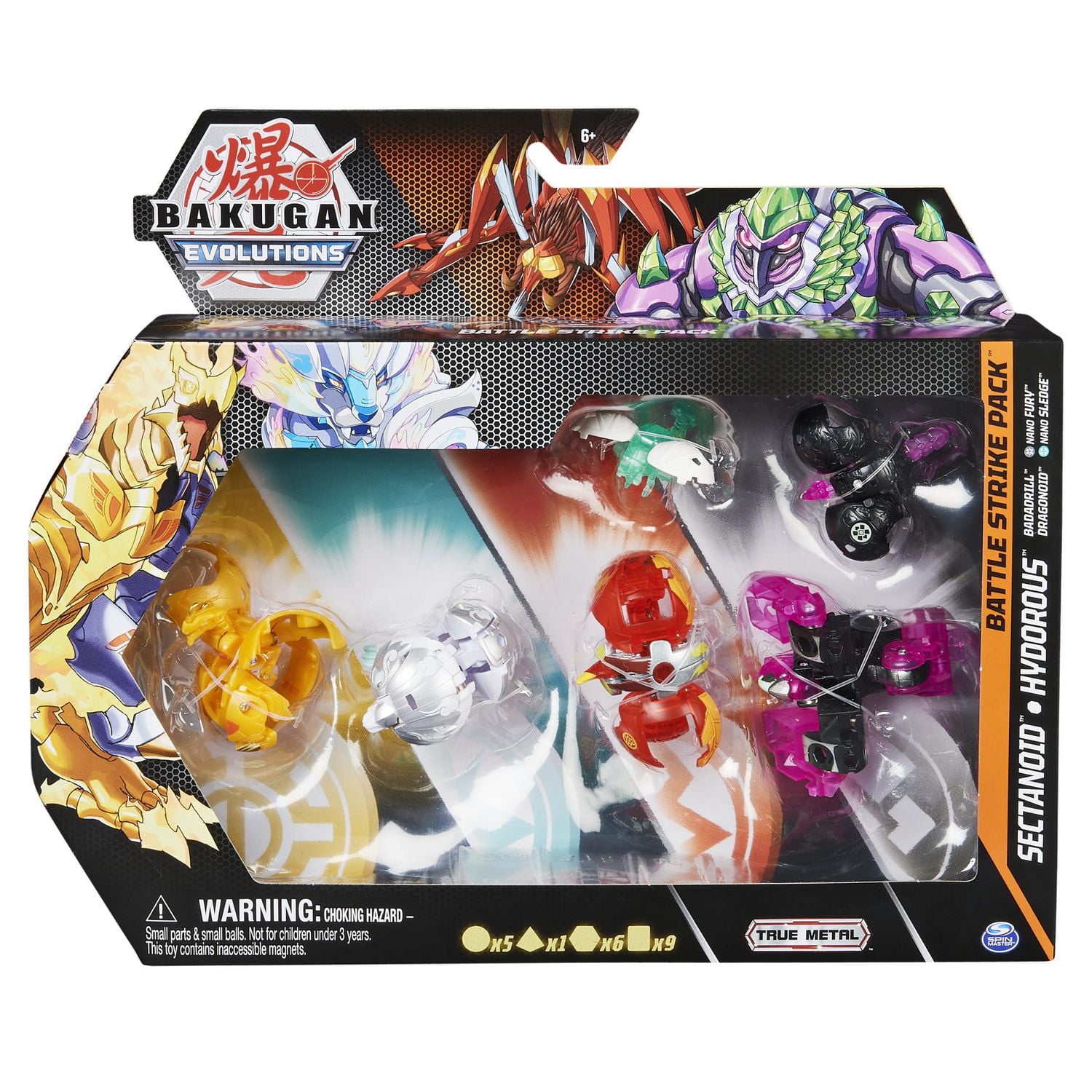Bakugan Evolutions, Sectanoid and Babadrill Battle Strike Pack, Includes 6 Bakugan Action Figures, 9 Trading Cards and 8 BakuCores, Kids Toys for Boys, Ages 6 and Up