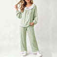 thumbnail image 3 of ITSAME Teen Girls Sleepwear Outfits 2-Piece Cotton Plaid Ruffle Long Sleeve Top and Pants Spring Fall Loungewear Set Green Size 14, 3 of 7