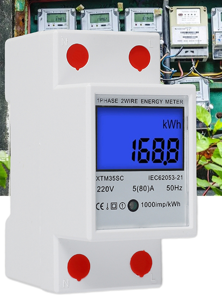 Electricity Meter, 220 V 10 (40) A Digital 1-Phase Single-Phase Energy  Meter 2-Wire 2P DIN Rail Electricity Meter Electronic KWh Meter Manual