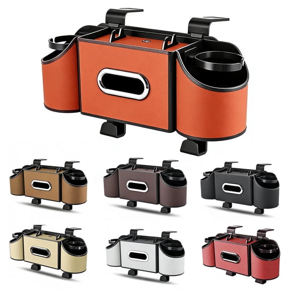HYEASTR Car Back Seat Organizer with Cup Holder, Car Seat Back Tissue Box and Storage Hook, Car Organizer for Hold Phone,Snacks, Drinks, Handbag, Compatible with Most Vehicles - Orange