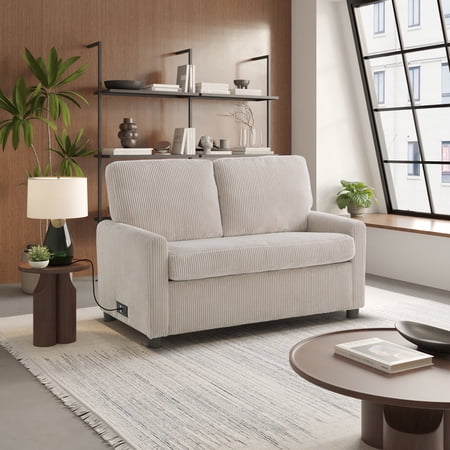 Serta Draper Loveseat Sleeper in Beige Fabric Upholstery