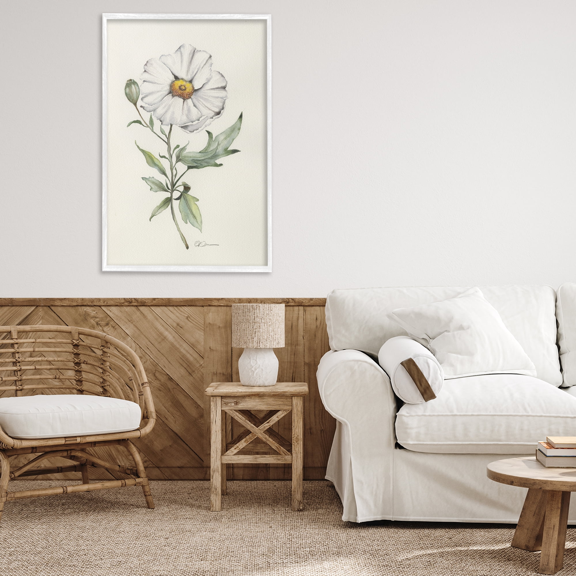 Stupell Industries Natural Wild Blossom Sprig White Framed Giclee Art, design by Cady Driver