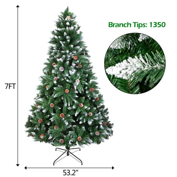 Zimtown Artificial Christmas Tree 7 feet with Flocked Snow,61Pine Cone,1350 Branches