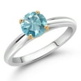thumbnail image 2 of Gem Stone King 1.20 Ct Round Blue Zircon 10K White and Yellow Gold Solitaire Engagement Ring (Size 9), 2 of 4