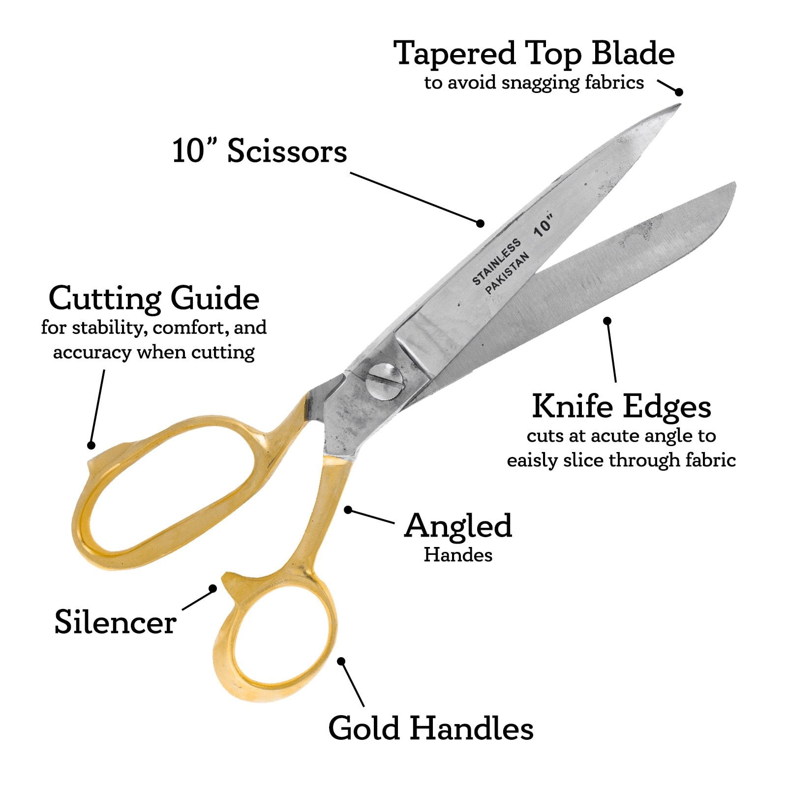 10 Inch ToolTreaux Stainless Steel Heavy Duty Fabric Scissors Sewing Supplies with Gold Handles