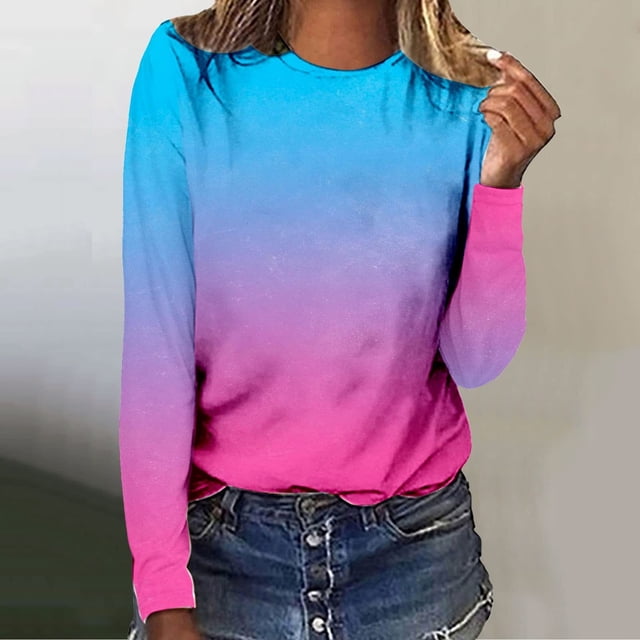 FcBaudy Hauts pour Femmes, Chemisiers et Chemises à Manches Longues à Col Rond, Chemises pour Femmes T-shirt Ample Imprimé de Mode pour Femmes Manches Blouse Col Rond Hauts Décontractés Blouse pour Femmes