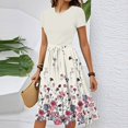 thumbnail image 2 of WTOBBY Women's Stretchy Belted Floral Print Short Sleeve Round Neck Casual Elegant Outdoor Dress,Pink 2XL, 2 of 4