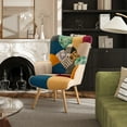 thumbnail image 4 of TEWLOSS Patchwork Accent Chair Living Room Chairs with Wooden Leg, Boho Blue, 4 of 10
