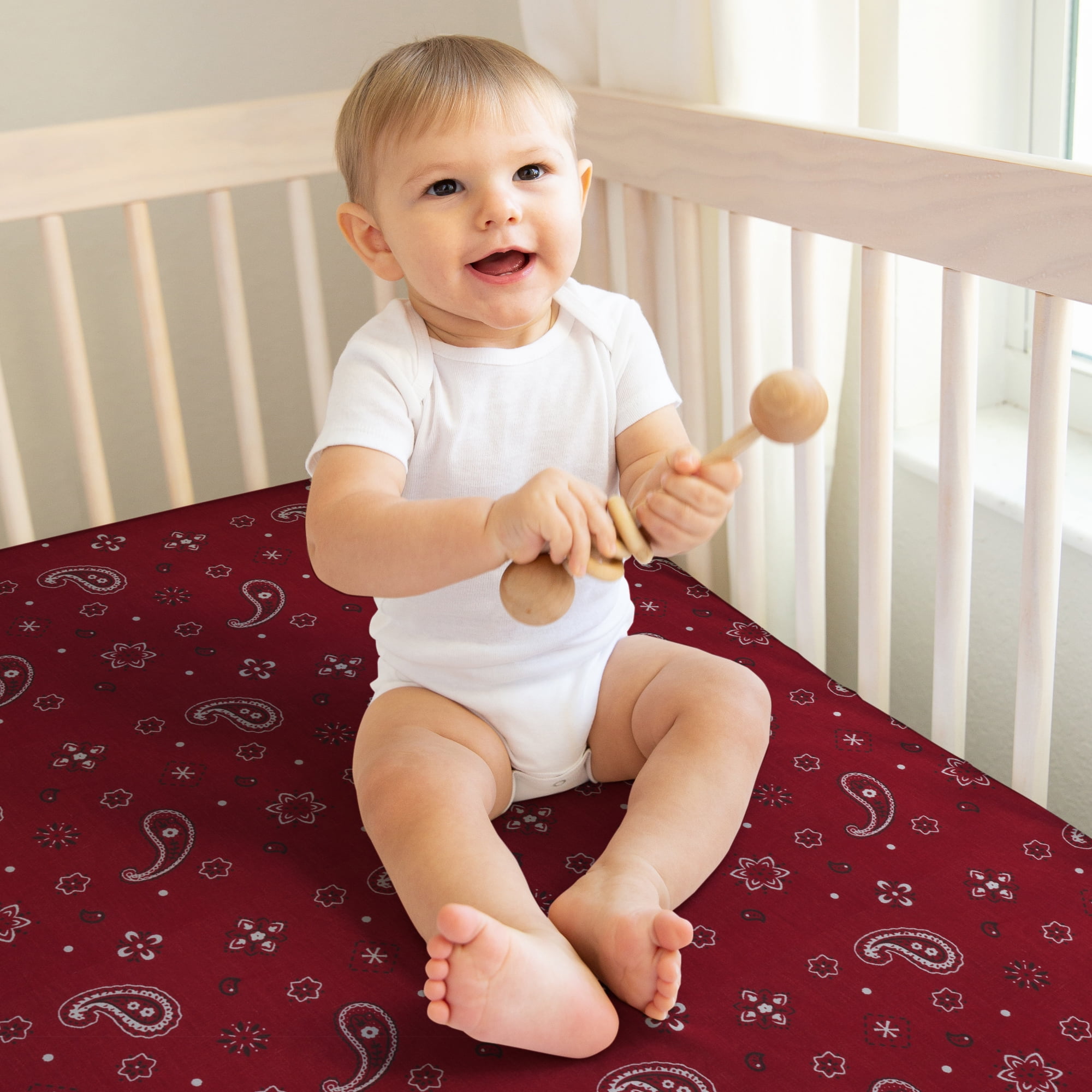 Sweet Jojo Designs Wild West Cowboy Red Brown and Off White Fitted Crib Sheets 2 Piece Set